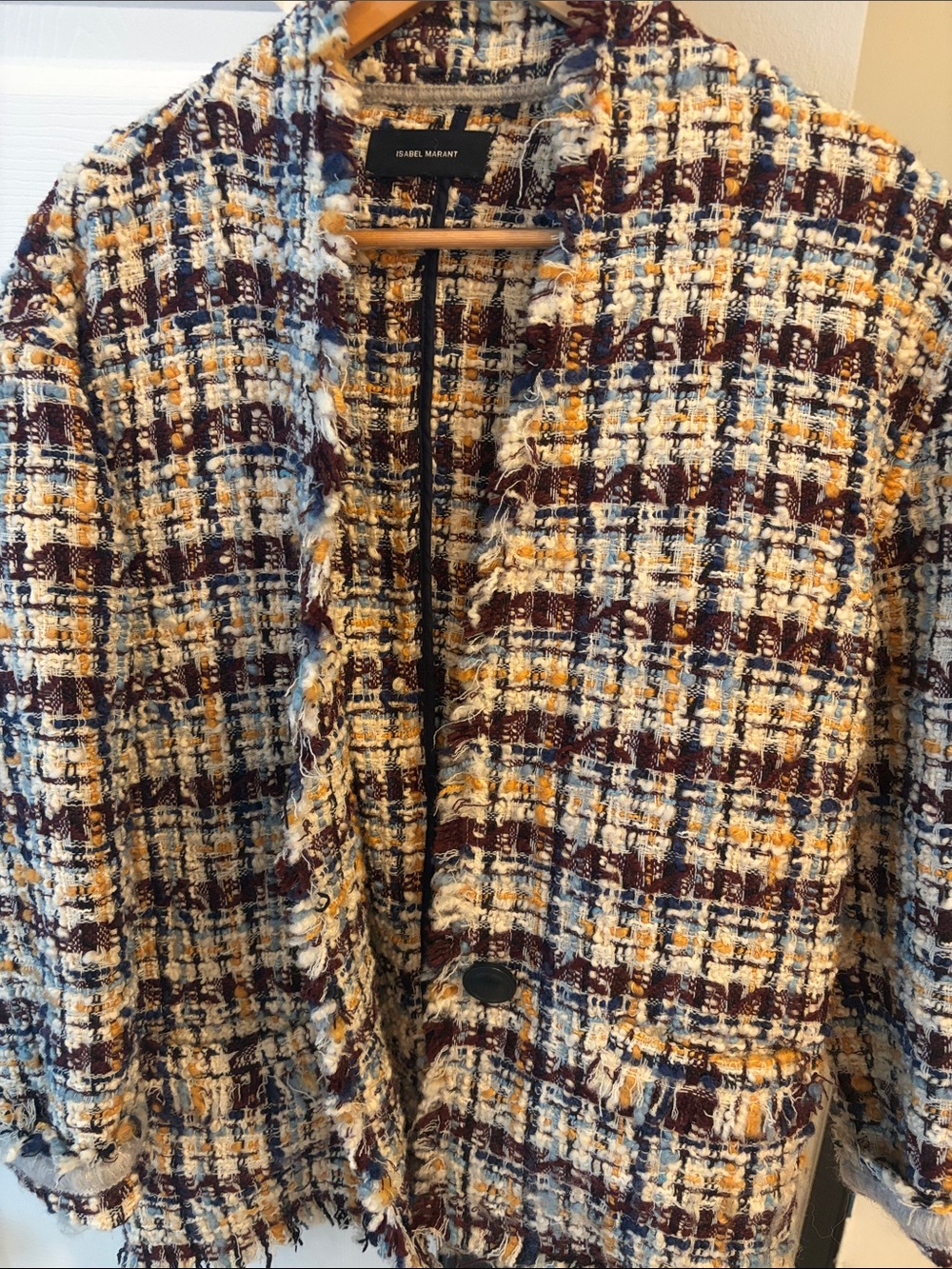 Isabel Marant Multicolor Tweed Blazer with Frayed Trim